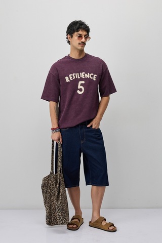 Vamos Oversize Baskılı Tişört V70-188 Bordo
