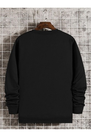 Unisex Oversize Nothing Baskı Bisiklet Yaka Siyah Sweatshirt Siyah