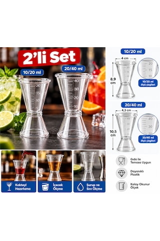 Polikarbon Kokteyl Ölçü Kabı Jigger 2 Li Set 10/20 Ml + 20/40 Ml