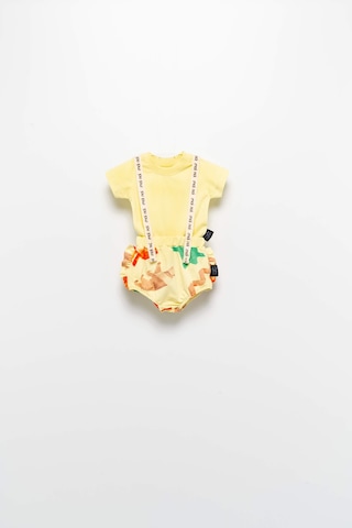 Babyhola Kız Erkek Bebek Askılı Tişört Slip Yazlık Takım 50751 Sarı