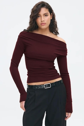Madmext Bordo Kadın Off Shoulder Uzun Kollu Bluz Mg2567 Bordo