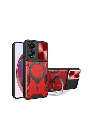 Oppo A78 4g Cd Doku Sürgülü Cam Kalkanı Manyetik Tutucu Telefon Kılıfı