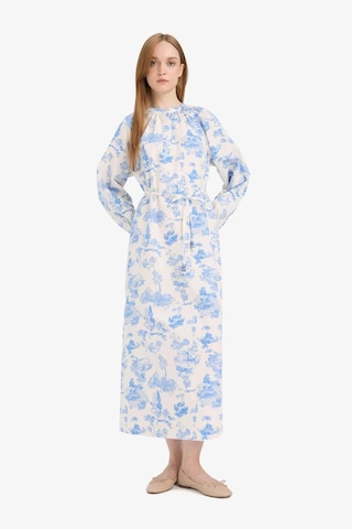 Defacto Relax Fit Bisiklet Yaka Çiçekli Poplin Bağcıklı Uzun Kollu Maxi Elbise F4554ax25hsbe751 Mavi