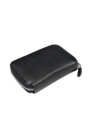 Diga Hakiki Deri Siyah Unisex Fermuarlı Mini Cüzdan