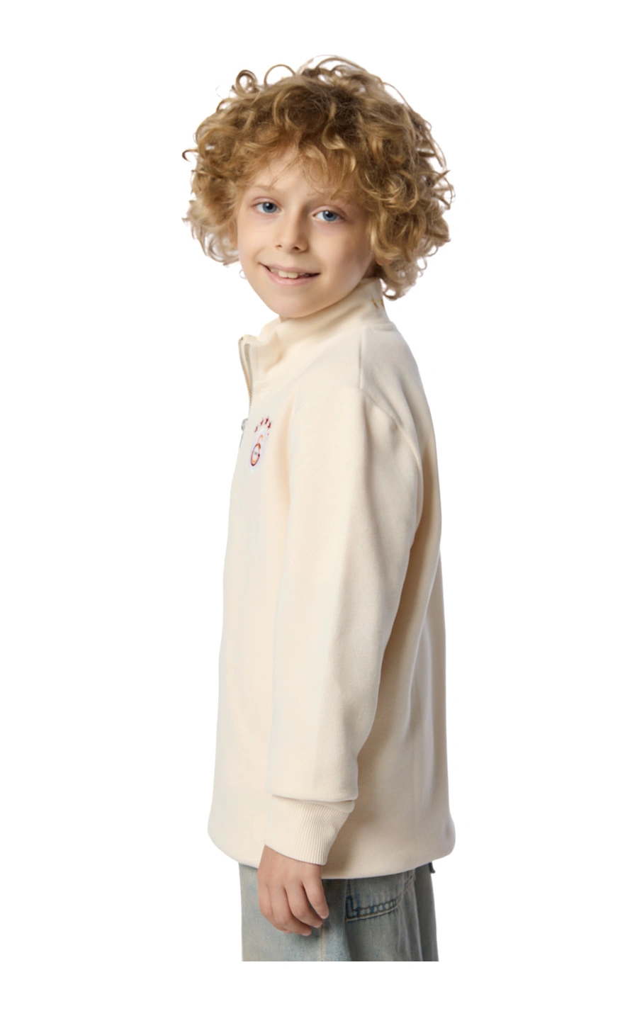 Galatasaray 5 Yıldız Yarım Zip Çocuk Sweat C251404 Ekru