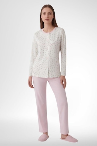 Mecit Pijama Mecit 6362 Pembe Boydan Düğmeli Büyük Beden Kadın Pijama Takımı