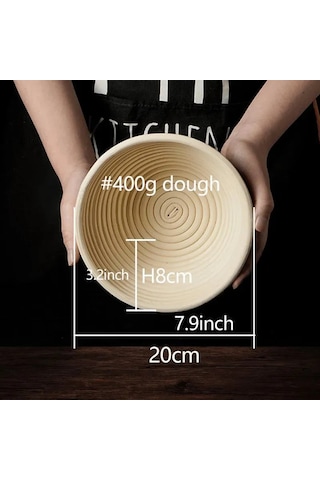 Maiyame 20 Cm X 20 Cm Yuvarlak Rattan Ekmek Mayalama Sepeti, Doğal Nefes Alma Ve Püskürme İçin, Bezi Döşemeyle, 1 Adet Bej