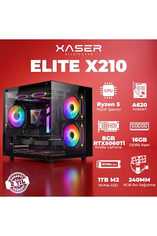 Xaser Elite X210 R-5 7500f 16 GB   1 TB M.2 Nvme  SSD 8 GB Rtx5060 Ti Free Dos Masaüstü Oyuncu Bilgisayarı