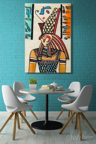 Gök Ve Güneş Tanrısı Horus Papirüs Üzerine Çizilmiş Dikey Kanvas Tablo Tekli 3758 Çok Renkli