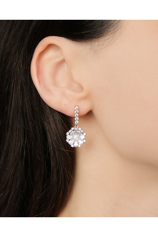 Lekka Design Kadın Kararmaz Çelik Lüks Takı Zirkon Taşlı Sallanan Çiçek Abiye Küpe