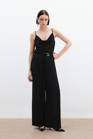 Sateen Kemerli Salaş Pantolon - Siyah-136064 Siyah