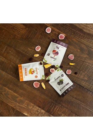 Fruvivo 3'lü Freeze Dry Paket - Böğürtlen + Mango + İncir - Dondurularak Kurutulmuş Meyve Cipsi Şeker İlavesiz %100 Doğal Vegan 70 G