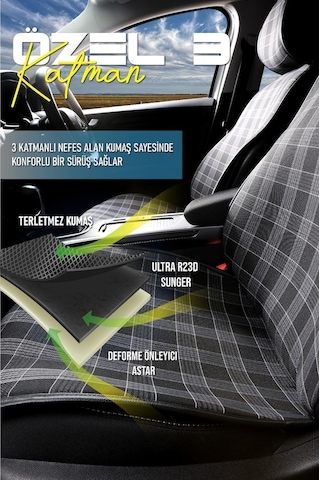 Opel Adam Uyumlu Koltuk Minderi Ön 2'li Set Ekose Model