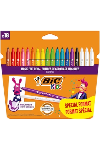 Bıc Kids Magic Silinebilir Keçeli Boya Kalemi 18'li Set 15 Renk + 3 Silgi Kalemi, Yıkanabilir, 5 Yaş Ve Üzeri Çok Renkli