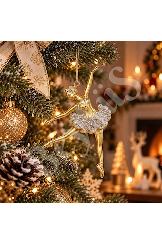 Yılbaşı Ağacı Süsü Gold Simli Balerin 2li 14 Cm