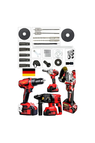 Stilmax RED4ME 20AHx4'lü Süper Profesyonel Matkap + Vidalama + Somun Sökme + Kırıcı Taşlama Makinesi