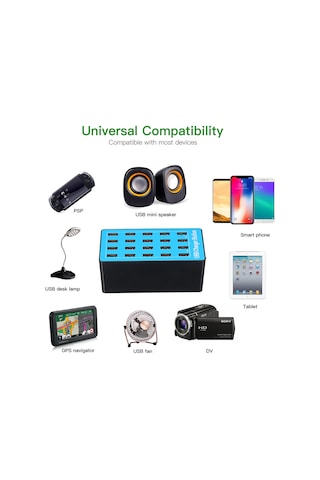 Samdoo 20 Port Usb Şarj Istasyonu 5v20a Akıllı Cihazlar İçin Hızlı Şarj, Aşırı Yük/volta/ısı Korumalı, Led Göstergeli, Soğutma Fanlı