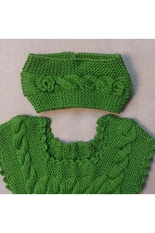 Uretti - Talia 8659 - El Örgüsü Kız Çocuk Elbise - Bandana - Patik Üçlü Takım - 2 Yaş Yeşil