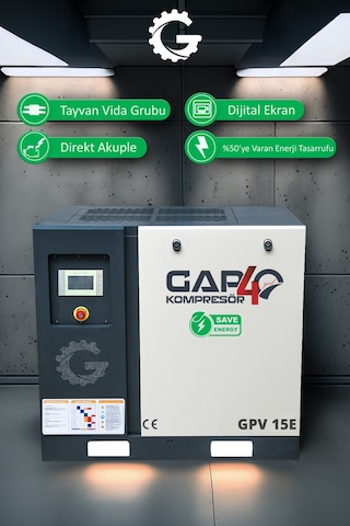 Gap Kompresör İnvertörlü Vidalı Hava Kompresörü 15 HP Tek Makine GPV15e