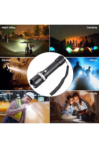 Profesyonel Şarjlı El Feneri Uzun Menzilli Şarjlı Zoomlu Süper Gü Çok Renkli
