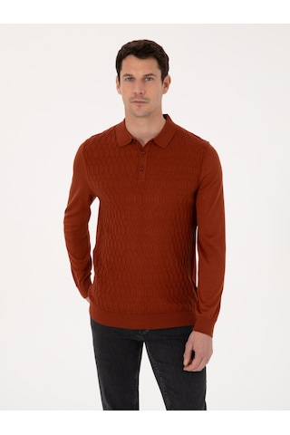 Cacharel Karamel Slim Fit Yün Karışımlı Polo Yaka Triko Kazak Kahverengi