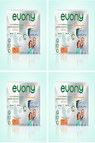 Evony Premium Belbantlı Yetişkin Hasta Bezi Large 120 Adet 4x30 Paket L Evony Premium Belbantlı Yetişkin Hasta Bezi Large 120 Adet 4x30 Paket L