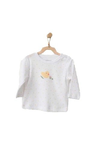 Andywawa Kız Bebek Civciv Desenli Beyaz Tshirt Ac21577 001