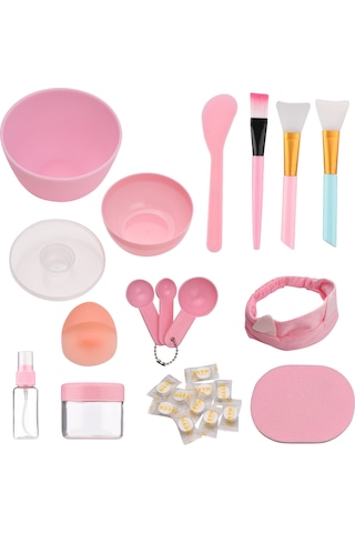 Qingmipy Pembe Dıy Maske Seti: 24 Parça Silikon Fırça, Karıştırma Kabı Ve Sıkıştırılmış Maskeler İle Cilt Bakımı