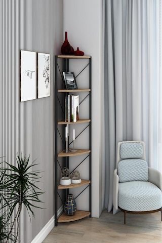 Datça 6 Raflı Metal Köşe Mutfak Rafı Dekoratif Çok Amaçlı Raf 180 Cm Beyaz Ceviz