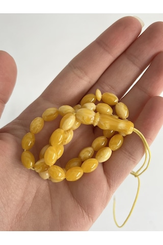 Oval Kesim Kokulu Toz Kehribar Tesbih 33lük 6mm A005
