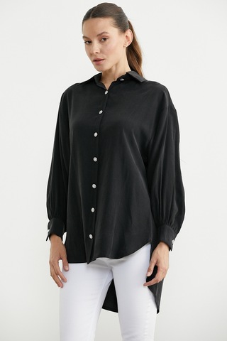 Sementa Tencel Arkası Uzun Oversize Gömlek - Siyah