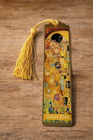 Sanatsal Tablo Temalı Metal Kitap Ayracı Gustav Klimt Öpücük