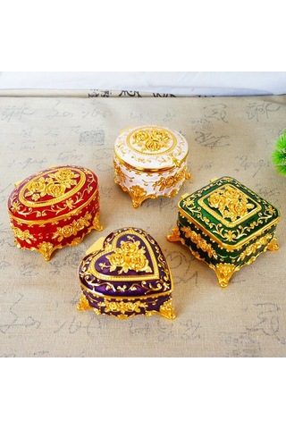 Besthome1 Yüksek Kaliteli Metal Çelik Taşlı Gül Desenli Mühürlü Kutu - Ev Dekorasyonu Ve Mücevher Saklama 8x7.5x5 Cm