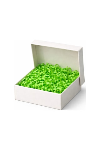Beyaz Karton Takı Kutusu 9,5x9,5x2 Cm Kapaklı Model 5 Adet + Yeşil Kırpık Kağıtlı
