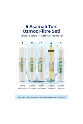 5 Aşamalı Su Arıtma Filtre Seti Purefer Membran Dahil
