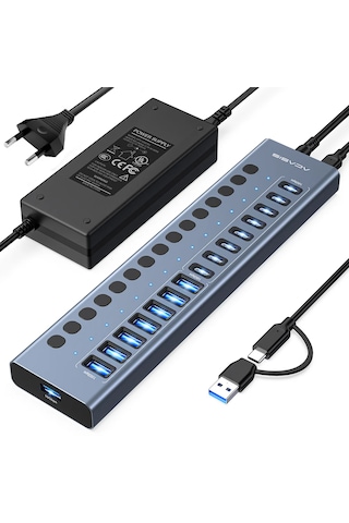 Acasis Hb16 Pro 16 Port Usb Hub, 8x Usb-a, 8x Usb-c, 10gbps, 96w Adaptörlü Ac Hb16pro