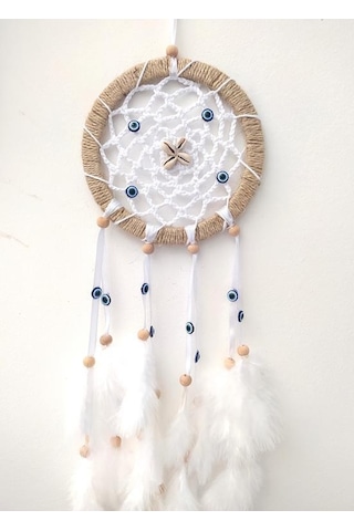 Nazar Boncuklu Düş Kapanı Dreamcatcher Kuş Tüyü Duvar Süsü Ev Dek