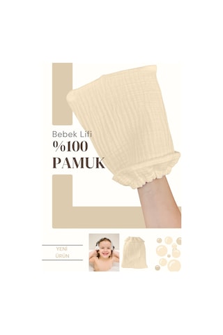 Bebek Banyo Lifi Tahriş Etmeyen Banyo Kesesi %100 Pamuk Bej