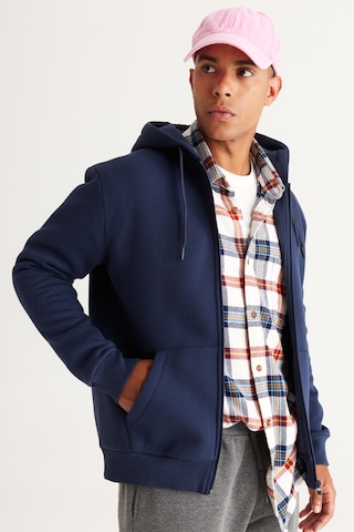 AC&Co / Altınyıldız Classics Erkek Standart Fit Normal Kesim Kapüşonlu Fermuarlı Sweatshirt - Lacivert
