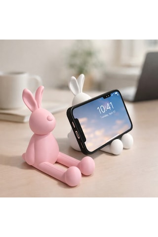 Telefon Standı Tavşan Figürlü Dekoratif Masaüstü Telefon Tutucu 2 Li Set