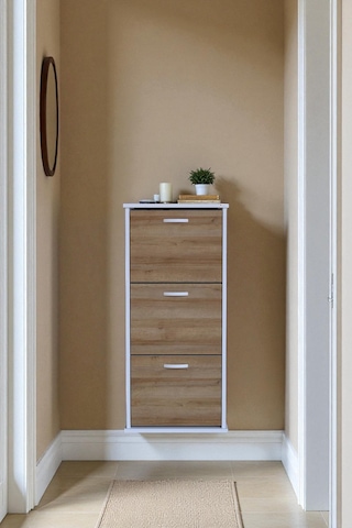Eliusta Soren 3 Düşer Kapaklı 52 Cm Meşe Ayakkabılık 52x114x26 Cm Asma 6 Bölmeli Ayakkabılık Meşe