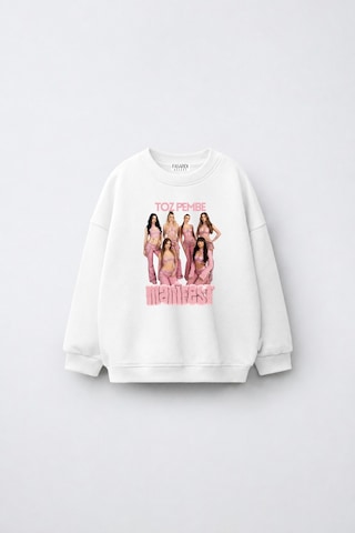 Fasardi Manifest Girls M6nifestgirls Baskılı Oversize Şardonsuz Uzun Kollu Kız Çocuk Sweatshirt Ekru
