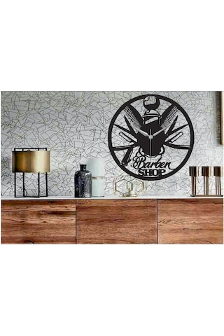 Barber Shop 4 Temalı Dekoratif Ahşap Duvar Saat Ahşap