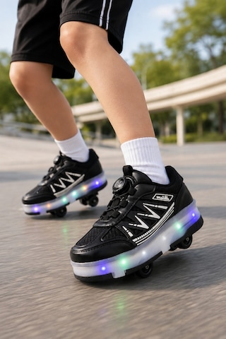 Muggo Sky Çocuk Işıklı Patenli Tekerlekli Sneaker Spor Ayakkabı Siyah