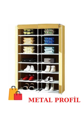 Beyazpazar Metal Profil 2 Bölmeli 14 Raflı Yeni Bez Dolap Bej