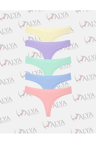 Alya Underwear Kadın Bato Tanga Pamuklu Külot, Büyük Beden String, 5'li Paket- 2 Siyah, 1 Beyaz, 2 Ten P15
