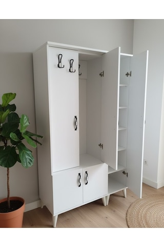 Zerkaconcept Belin 3 Kapaklı Portmanto Vestiyer Ayakkabılık Dolap Byz - M4 Beyaz