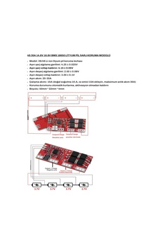 4s 30a 14.8v 16.8v Bms 18650 Lityum Pil Şarj Koruma Modülü