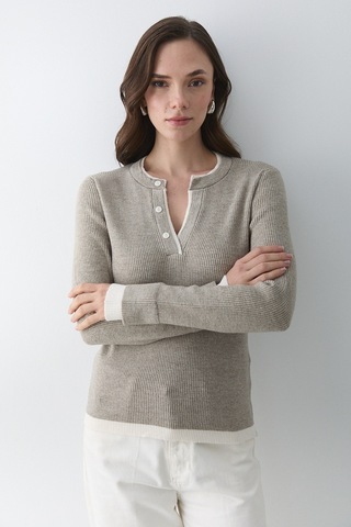 Açık Vizon 2 Patlı Düğmeli Kazak - 251023 Açık Vizon