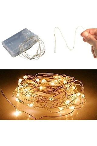 Günışığı/sarı 100'lü 10m Pilli Led Dekoratif Işık Zinciri Led